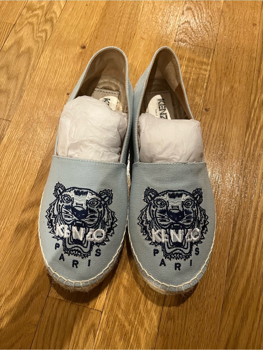 Kenzo Blue Tiger Espadrilles with Navy Embroidery. Size 7. Pristine condition